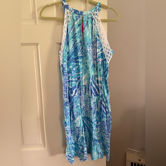 Lilly Pulitzer Pink-Tag Floral Blue & Aqua Halter Romper - Picture 2 of 5